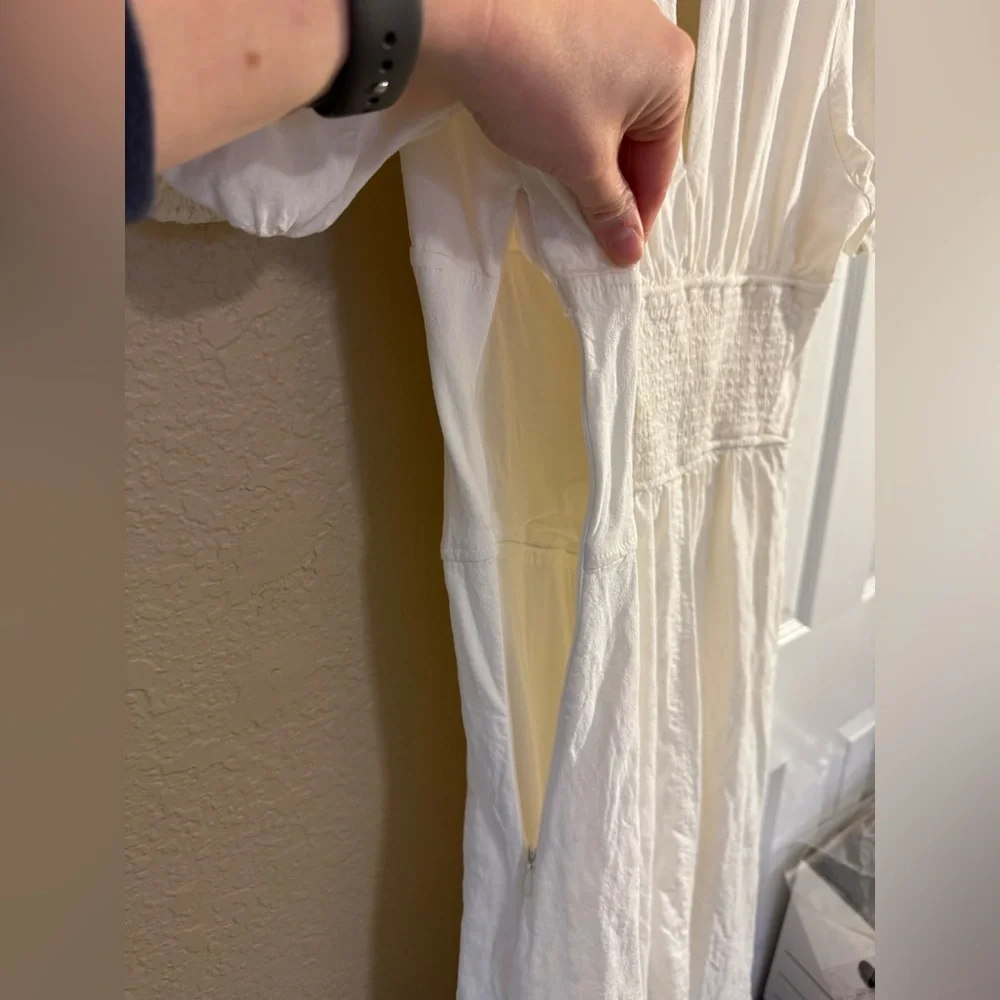 Maeve Anthropologie Puff-Sleeve Corset Linen Midi Dress - White Size Large - Picture 12 of 16